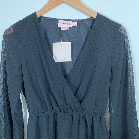 SHOWPO Stay Forever Dress in Black Long Sleeve Swiss Dot V-Neck NWT Size 2 - Picture 6 of 12